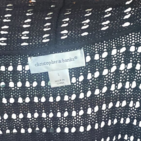 Christopher & Banks Open Knit Cardigan-Black-Large-GUC - Picture 2 of 7
